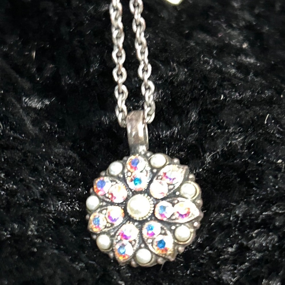 Mariana Spirit of Design Reversible Cherub Angel Crystal Pearl Necklace Silver